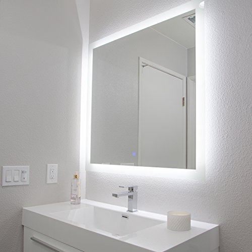 San Jose Window Shade Co Backlit LED Bathroom Mirror w/Anti-Fog Surface (36” x 36”) Large, Wall-Mounted Mirrored Vanity Crystal Clear Vision | Horizontal or Vertical Placement | Easy Install