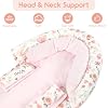 GFU Baby Car Seat Head Support for Newborn, 2 in 1 Infant Car Seat Head Body Support with Strap Pads, Soft Stroller Cushion Pillow Insert for Girls, Fits for Stroller, Swing, Pink Floral