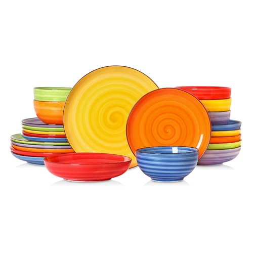 Image of Selamica Ceramic Plates and Bowls Sets,24 Pieces Dinnerware Sets for 6,Scratch Resistant Dish Set for holiday gathering,Dishwasher & Microwave Safe, Dopamine