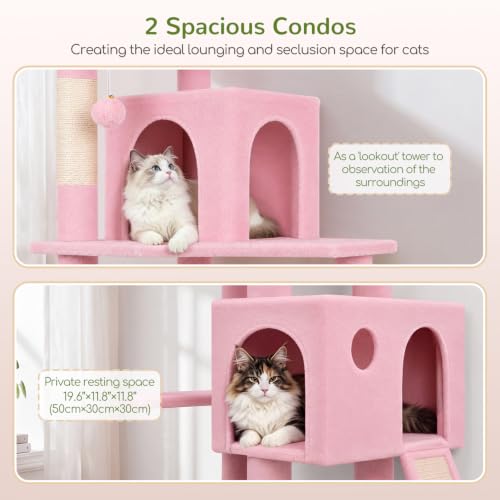 Image of Globlazer Pink Heavy Duty Cat Tree, 70 inch Sturdy Cute Cat Tower for Indoor Cats Extra Large Cat Tower with Scratching Post, Hammock, Cat Condo for Adult Cats Kittens, F70 Pro, Pink