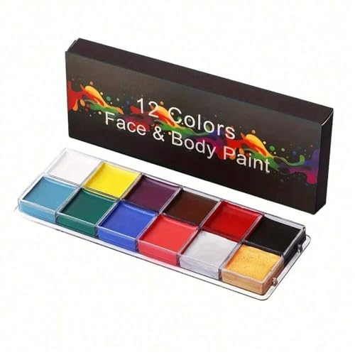 Professional Face & Body Paint Set 12 Colors Palette Non-Toxic Oil-Based Fade-Proof & Smudge-Proof Safe for Kids & Adults Festival Halloween & Cosplay Makeup