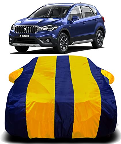 Image of Waterproof Car Cover with Ultra Surface Body Protection (Yellow Stripes) (Maruti Suzuki S-Cross)