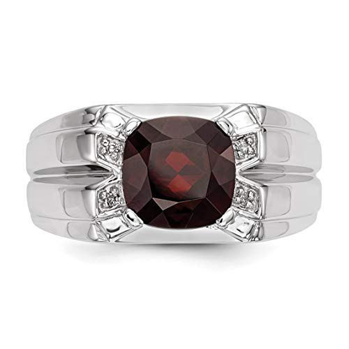 Cushion Cut Garnet & .02 Cttw (H-I Color, I2-I3 Clarity) Diamond Tapered Ring In Sterling Silver Size 10 #TOP3