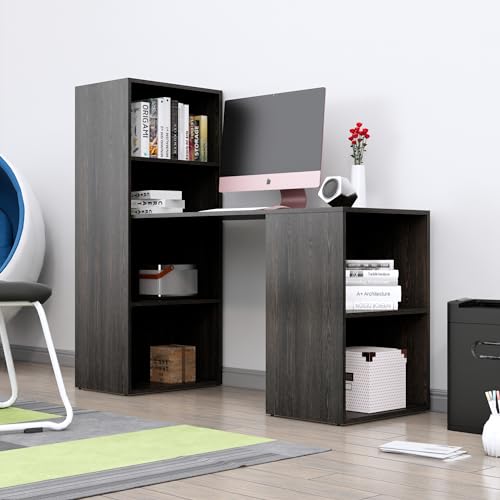 Image of Bniture Wooden Study Table for Home | Engineered Wood Study Table with Book Shelf | Multi Purpose Computer Desk for Writing & Study | Laptop Table for Study Room, Office & Workstation | Flower Wenge