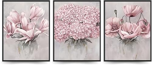 Linilioart Juego de 3 pósteres de flores de chinoiserie rosa, decoración visual para dormitorio, sala de estar, sin marco (30 x 40 cm)