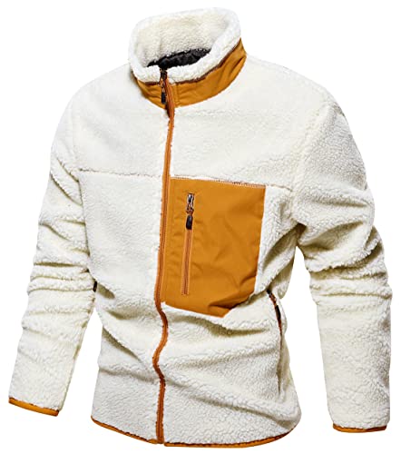 Image of chouyatou Men's Winter Stand Collar Contrast Zip Pocket Fuzzy Sherpa Warm Zip Up Fleece Hoodie Jacket