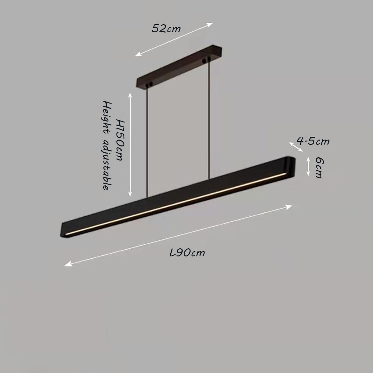 Lampada a sospensione moderna a LED dimmerabile nera lunga striscia lampada a sospensione da tavolo da pranzo con telecomando Nuovo design lineare lampada a sospensione regolabile in altezza per