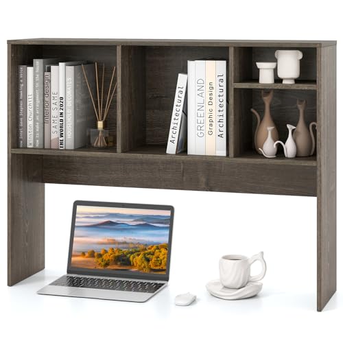 Image of Tangkula Desktop Bookshelf, Countertop Storage Hutch with 4 Shelves for Computer Desk, Desktop 2-Tier Display Rack, Multipurpose Wood Desk Hutch Storage Organizer for Dorm Office Home