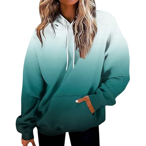 Generisch Sudaderas con capucha para mujer de gran tamaño, degradado de color, sudadera con capucha, sudadera con capucha con bolsillos, camiseta de manga larga para primavera, tops cómodos, suéter