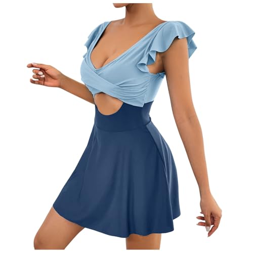 Traje de baño para mujer con volantes despegados en V cruzado y falda chic