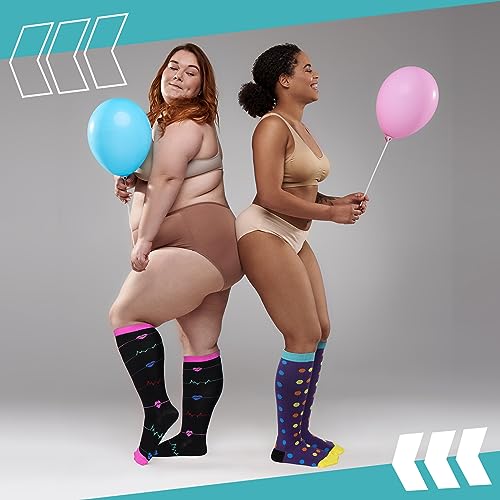 Image of Shinymoon 4 Pairs Plus Size Compression Socks Wide Calf for Women 20-30 Mmhg Knee High Support Stockings for Circulation