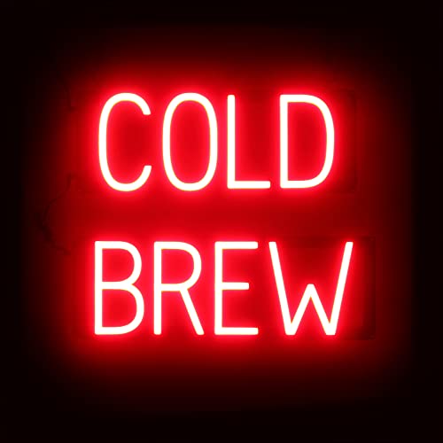 Image of SpellBrite LED Neon COLD BREW Sign for Business - Red, 18 inch x 15 inch | Ultra-Bright Click-Together Signage for Cafes, with Visibility from 500 Feet - 8 Animations, 6 Brightness Settings