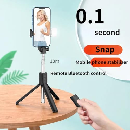 Image of Bouncefit R1S Extendable Selfie Stick with Wireless Bluetooth Remote and Tripod Stand, Rechargable LED Light, Compatible with iPhone /OnePlus /Samsung /Oppo /Vivo /Xiaomi and All Phones (70Cm)