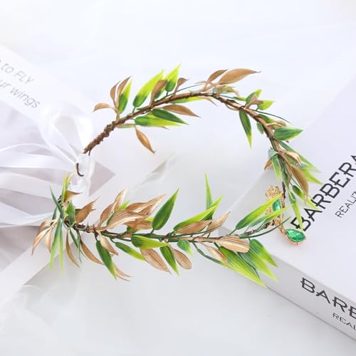 LEEMASING Woodland Elf Headpiece Fairy Leaves Green Rhinestone Crown Headband For Baby Shower Wedding Party Beach Travel Festival - Image 4