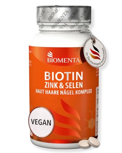 BIOMENTA Biotin Zink Selen Komplex I 370 Tabletten mit 12500 µg reinem Biotin pro Einheit I 3er Multi Beauty Formel für Haut Haare & Nägel * I Vegane Nahrungsergänzungsmittel I Ohne Zusätze