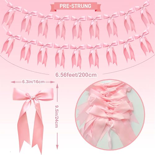 Image of 2pcs Bow Garland Banner Ribbon Bow Party Decorations for Baby Shower Decor Tying The Knot Girls Bow Coquette Birthday Party Decoration (Pink)