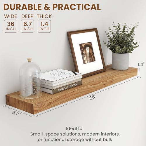 Image of Fun Memories 36 inch Wall Mounted Floating Shelves, Natural Elm Wood, 2 Pack