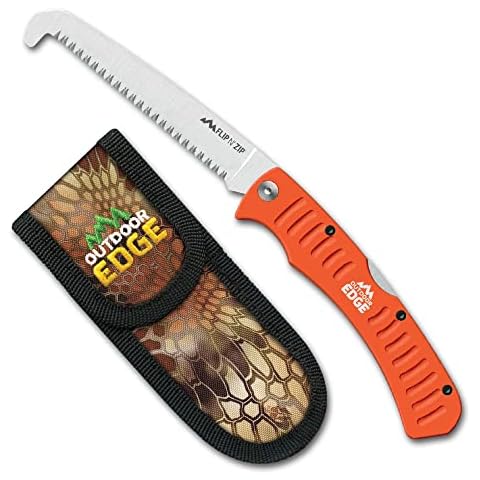 Outdoor Edge 4.5" Flip N' Zip Saw - Lightweight Folding Aluminum Handle Outdoor-Hunting Saw with 65Mn Spring Steel Blade and Triple Ground Saw Teeth for Bone and Wood with Nylon Sheath Cover