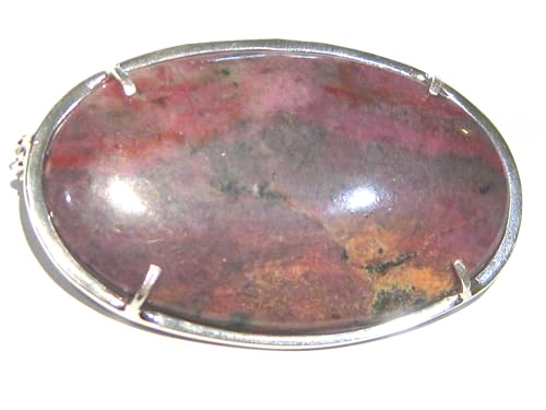 Broche Rhodonite argent 925 véritable, bijou pierre naturelle rose