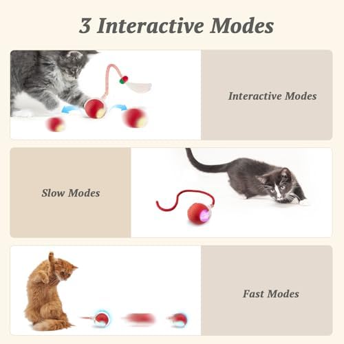 Interactive Cat Toy for Indoor Cats Fast Rolling on Carpet, Speedy Tail 2.0 Cat Toy, Three Working Modes 360° Smart Automatic Rolling Cat Ball Toys for Bored Indoor Cats and Dogs - Red — view 2