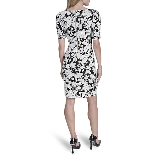 Image of DKNY Women's Short Sleeve Ruched Knee Length Sheath Dress with Button Detail