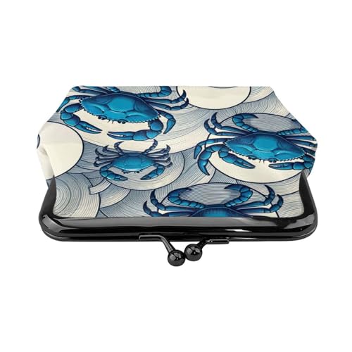 Pu Leather Buckle Coin Purse Sea-Blue-Crabs Girls Kiss-Lock Change Purse Wallets2