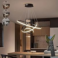 KSIBNW 3 Anillos Lampara Techo Colgante LED para Comedor,45W Lámpara Colgante LED Moderna Regulable,3000K-6000K,10%-100%,para Salón, Dormitorio, Comedor, Decoración,con Control Remoto Negro
