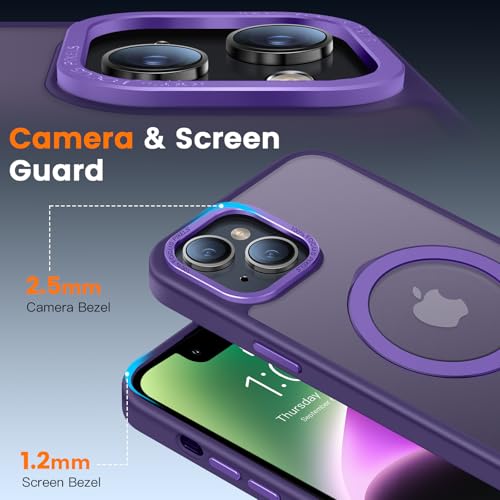 PuyaTeya Compatible with iPhone 13/14 Case with Magnetic Ring Stand, Military Drop Protection, Anti-Scratch/Anti-Fingerprint Translucent Matte Phone Case for iPhone 13/14 (Purple) by PuyaTeya - Used condition - Image 6