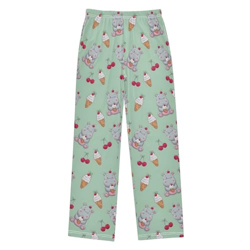 ALAZA Ice Cream Cherry Hippo Pajama Lounge Pants Long Sleep Pajama Bottoms with Pockets