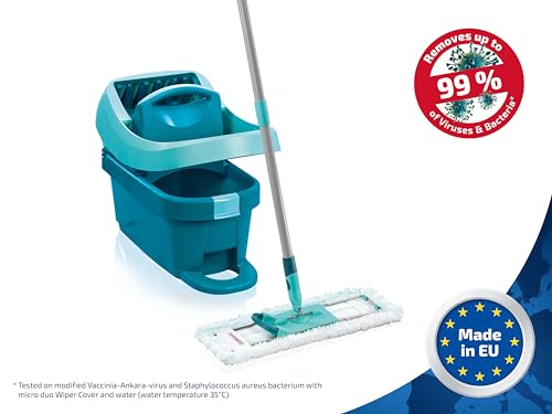 Leifheit Set Wischtuchpresse Profi XL mit Bodenwischer und Rollen, Putzen mit sauberen Händen &...