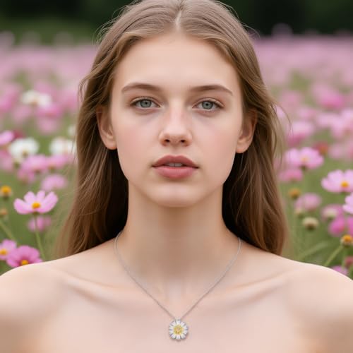 Reffeer Solid 925 Sterling Silver Flower Daisy Necklace Pendant for Women Teen Girls Flower Choker Necklace2