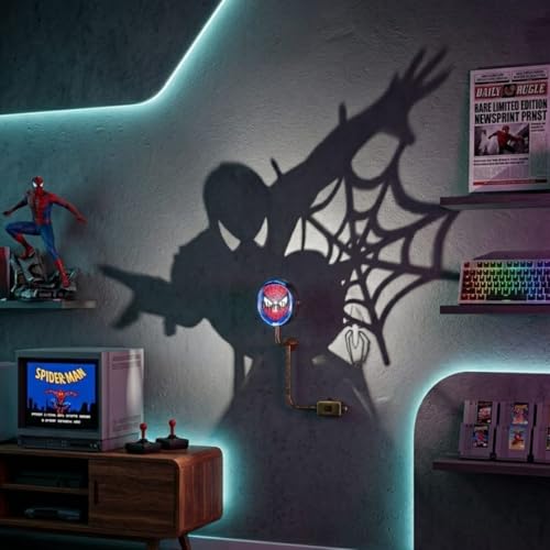 Image of OLYRA Superhero Shadow Lamp for Bedroom Wall | 3D Night Lamp for Kids Room | LED Superhero Shadow Light for Wall Decor | USB Powered Shadow Projection Lamp | Birthday Gift for Boys