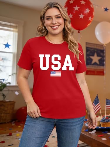 Image of Ithalt Patriotic Plus Size Shirts for Women 250th Anniversary USA Shirts American Flag Tshirt USA Short Sleeve Tops