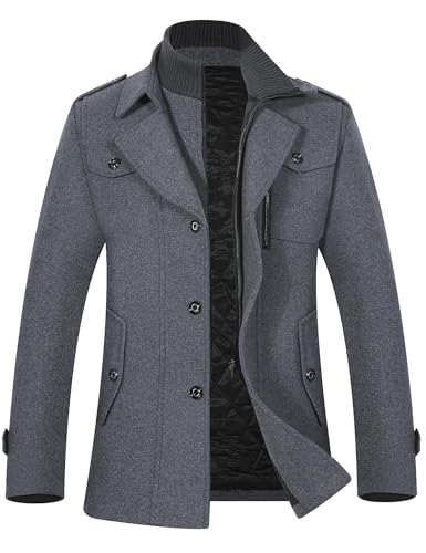 Image of APTRO Men's Pea Coat Wool Jacket Single Breasted Winter Coat Military Coat 1108 Light Gray M