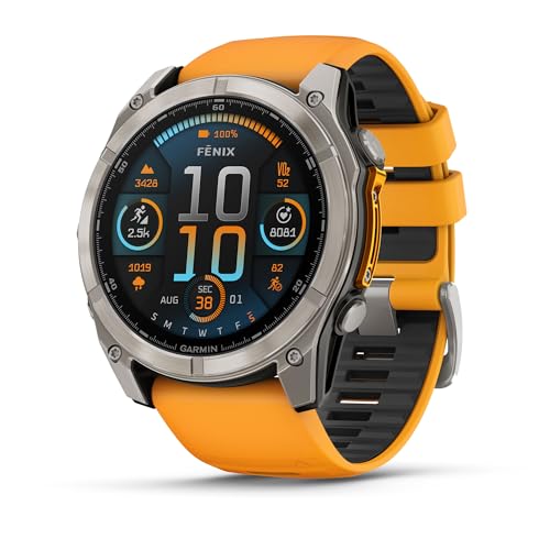 Image of Garmin Fenix 8, 51mm, AMOLED, Sapphire, Smartwatch, Titanium with Spark Orange /Graphite Silicone Band