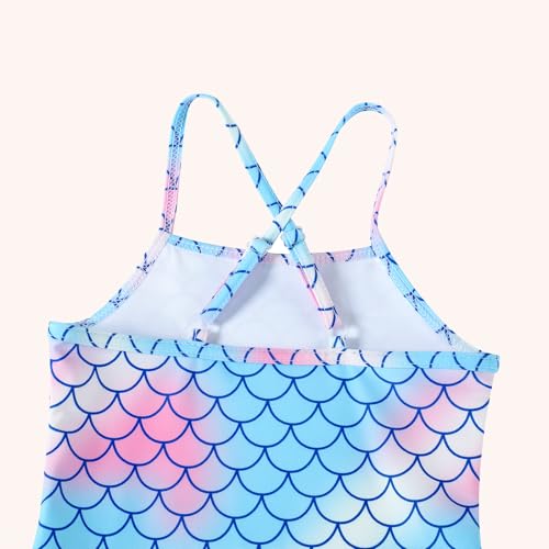Image of DREAM BUS Toddler Girls One Piece Criss-Cross Straps Swimsuits with Tiered Ruffle Skirt Girls Bathing Suit Summer Swimwear