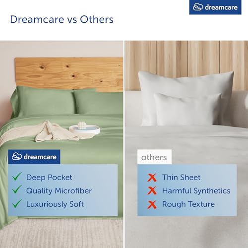 Image of DREAMCARE California King Sheet Sets - 4 pcs Breathable Cooling Sheets - up to 15 inch Deep California King Sheets with Side Pockets - Extra Soft 100% Brushed Hypoallergenic Hotel Luxury - Mineral Blue