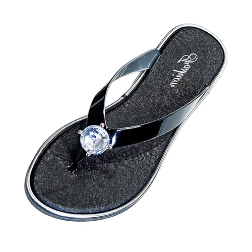 Sandwiched Herringbone Women's Slippers with Rhinestone Beach Shoes Flat Furry House Slippers for Women Closed Toe