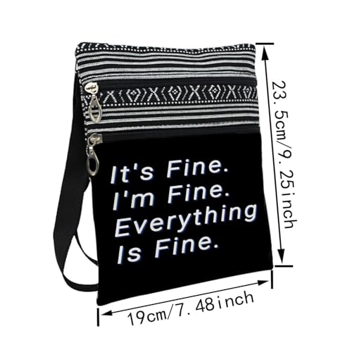 Everything Is Fine Messenger Bag Small Ethnic Pattern Printed Adjustable Strap Crossbody Zipper Bag Funny Slogan Phone Bag Wallet Cute Shoulder Handbag for Women Friends2