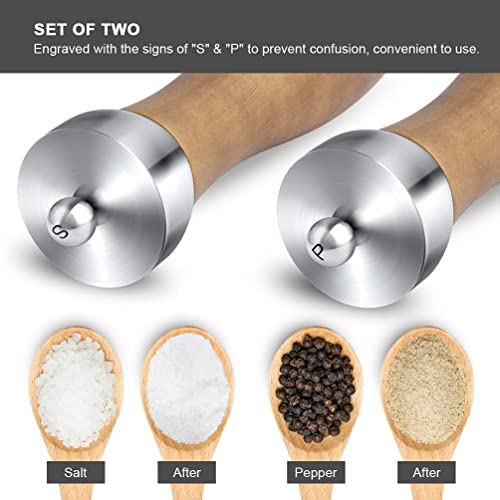 Salt Pepper Grinders Set Wooden - Table Wood Refillable & Adjustable Mill Large Tall Peppermill Long Modern Manual Peppercorn Coarse Shaker With Ceramic Mechanism For Kitchen 8 Inch Knob #TOP1