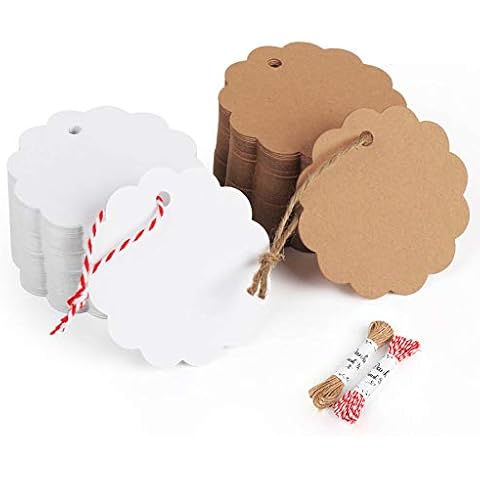 gift tags, 200PCS Brown & White Vintage Kraft Tags with String 20M, 6CM Ripple Price Tags Thick & Sturdy Tags for Christmas, Birthdays, Weddings, Baby Showers & Holiday Gifts Cover