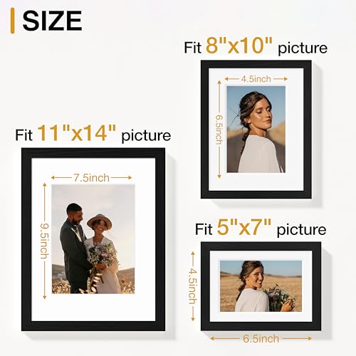 Image of Vittanly 7 Pack Picture Frames, Picture Frames Collage Wall Decor for Wall or Tabletop Display, Multi Sizes with 1Pcs 11x14, 2Pcs 8x10 and 4Pcs 5x7 Photo Frames, Gallery Wall Frame Set in Black