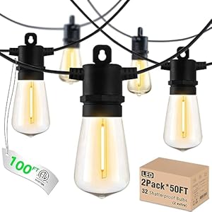 MEIDAODUO 100FT LED Outdoor String Lights Waterproof IP65 String Lights for Outside with Edison Shatterproof Bulbs for Patio Bistro Gazebo Cafe Lights Connectable, 2Pack x 50FT