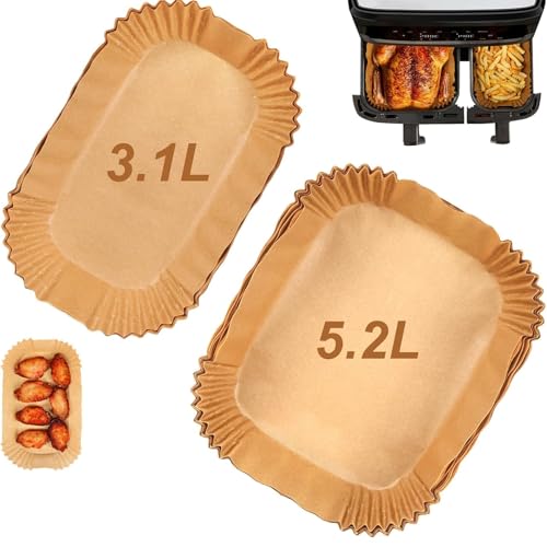 HOMIKLSA 200 unidades de papel de horno para Philips Airfryer Dual Basket Serie 3000, freidora de aire caliente, papel de horno para Tefal 5,2/3,1 L, Dual Easy Fry, Cecotec 5,5/3,5L, Moulinex 8,3 L
