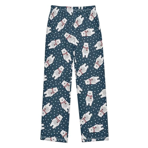 Polar Bear with Scarf Boys Long Pants Soft Trousers Elastic Waist Kids Lounge Bottoms with Pockets S-XL