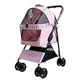 Portable Pet Stroller Cat Trolley, Dog Travel Cart Pram Shockproof Pet Detachable Strolling Cart, Puppy Pushchair Four-Wheeled, One Click Quick Folding (Pink)