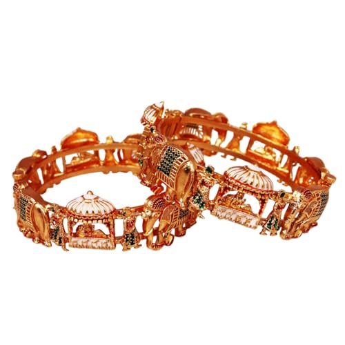 Image of Rajwadi Kada Beautiful Doli and Elephant Design Metal Bracelet