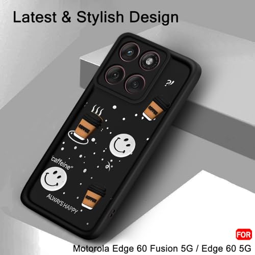 Image of TheGiftKart Back Cover Case for Motorola Moto Edge 60 Fusion 5G / Motorola Edge 60 5G | Cute Fun Cartoon 3D Smiley Coffee Case | Full Camera Protection | Shockproof Back Cover Case (Silicone, Black)