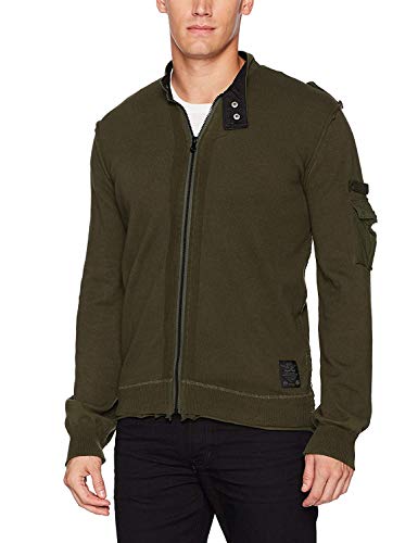 Buffalo David Bitton Men's Wazip Long Sleeve Full Zip Mockneck Washed Fashion Sweater, Tunnel, Small