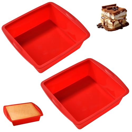 RPHONGHONG 2 Stück Silikon Backform Eckig, 8 Zoll Kuchenform Silikon Antihaft 20 cm Kuchen Kastenform Brotbackform Silikonbackform Kastenform für Brownies...